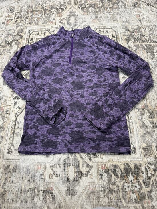 Athleta Tops - Athleta Pulllover Womens Medium Purple Striped 1/4 Zip Mock Neck Long Sleeve Top